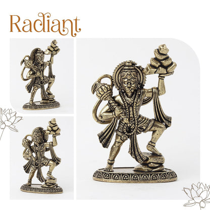 Brass Hanuman Ji Idol | Handcrafted Hanuman Murti for Pooja Room | Home Temple & Festival Gift (Design04: L5 x W3 x H7.5 cm)
