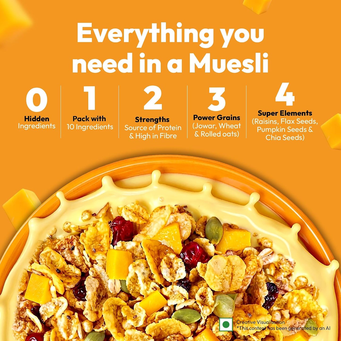 True Elements Mango Mojo Muesli 350 g with Alphonso Mango | Healthy Breakfast Cereal | High Fiber, Protein Rich | Rolled Oats, Seeds & Grains | No Added False Claims | Limited Edition