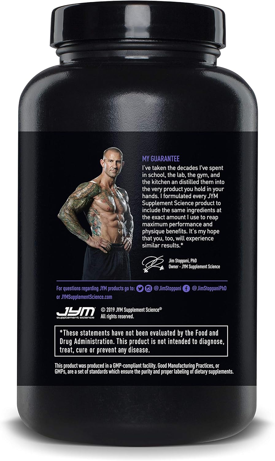 Black supplement container with a muscular man on the label