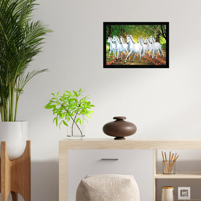 Runing Seven Horses Painting With Frame 13 Inches X 10 Inches (Style 2)