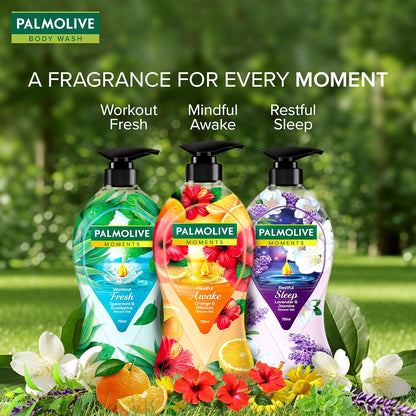 Palmolive Mindful Awake Body Wash, 750ml Shower Gel Single Pump Bottle, 100% Natural Orange & Hibiscus Extracts, pH Balanced Bodywash, Free of Parabens & Silicones