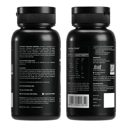 Two black supplement bottles with labels on a white background