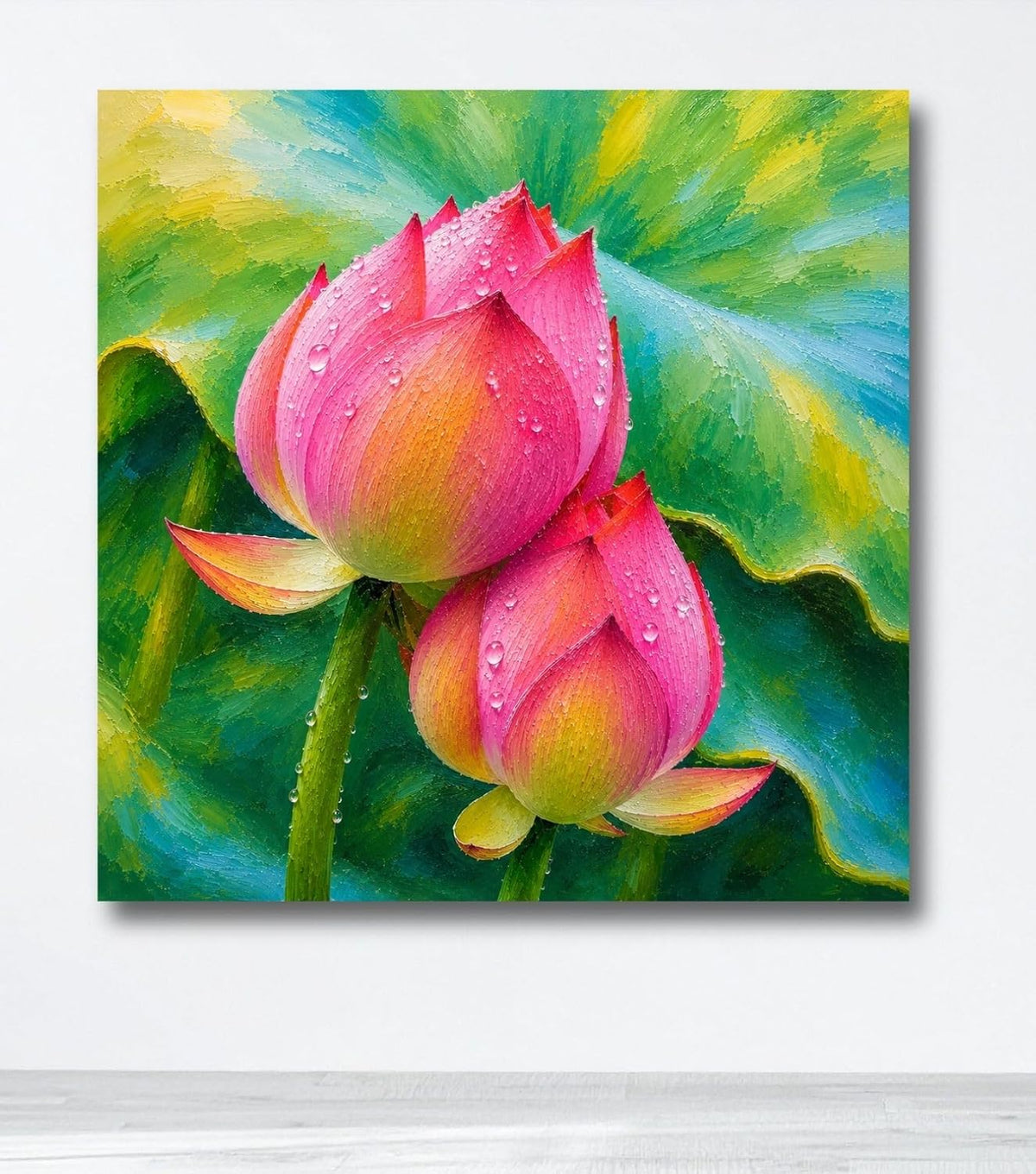 Lotus Flower Painting for Wall Vastu (15+ DESIGNS) Framed Lotus Canvas Painting for Living Room, Bedroom | Nature Floral Wall Art with Multiple Design Variations (Dark Pink Lotus, 18x18 Inch, Framed)