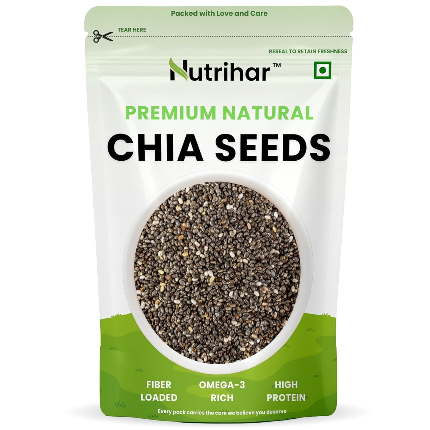 Nutrihar Premium Chia Seeds 100g | Rich in Calcium, Protein & Fibre | 100% Clean, Triple Sortex Chia Seeds 100 gm