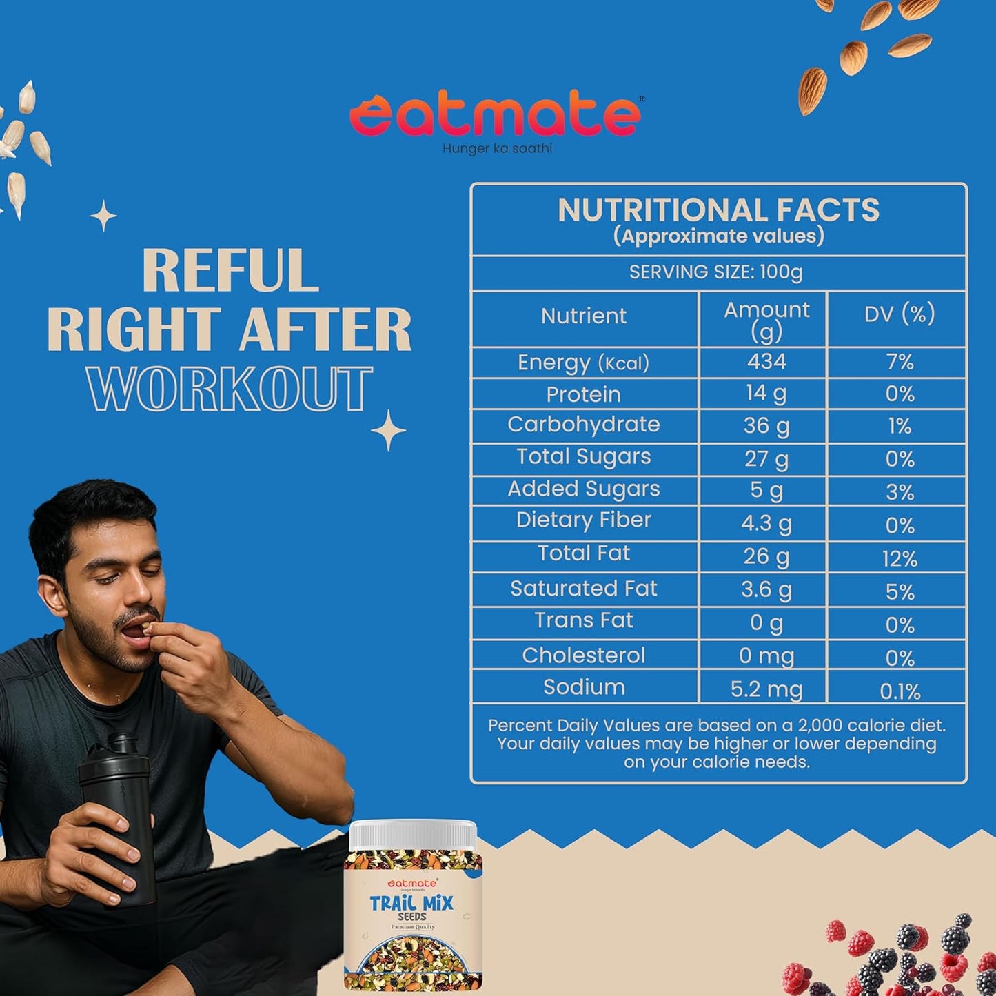 Eatmate Absolute Healthy Dry Fruits and seedMix, Premium Trail Mix | Healthy MixedSeed with Dry Fruits, Almond, Cashew, Cranberry, Pumpkin, Sunflower, Black Raisins