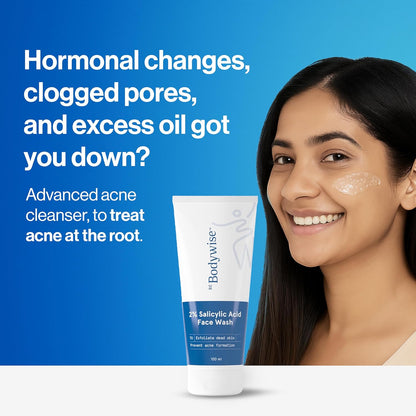 Be Bodywise 2% Salicylic Acid Face Wash for Acne Prone skin | For Oily & Sensitive skin | Deep Cleanses your Skin & Prevents Acne | Developed by Dermatologists | 100ml