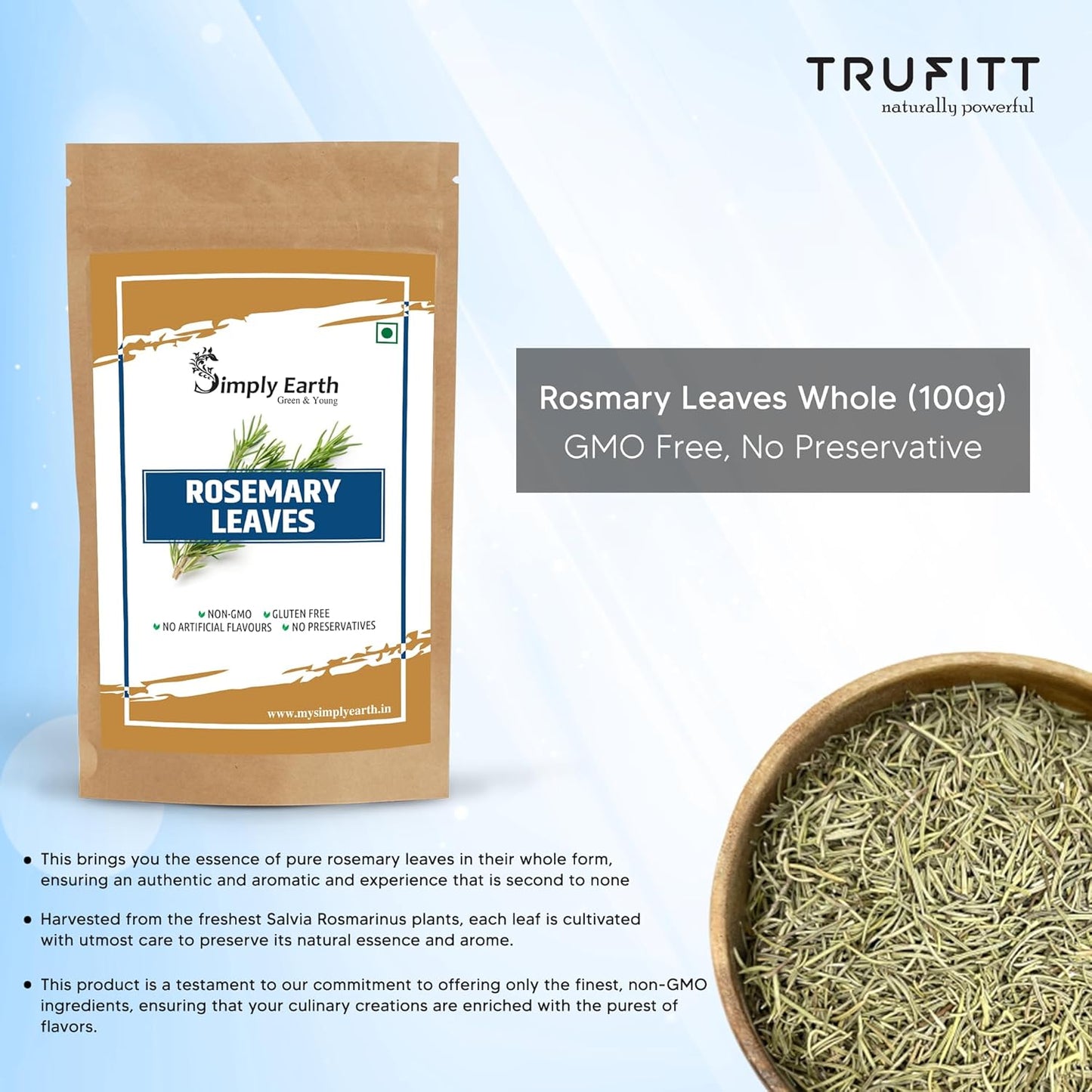 Simply Earth Rosemary Dried Leaves For Hair Growth | Top Grade Leaves Rosemary Herb Tea | Organic | Natural Foods - 100 GM