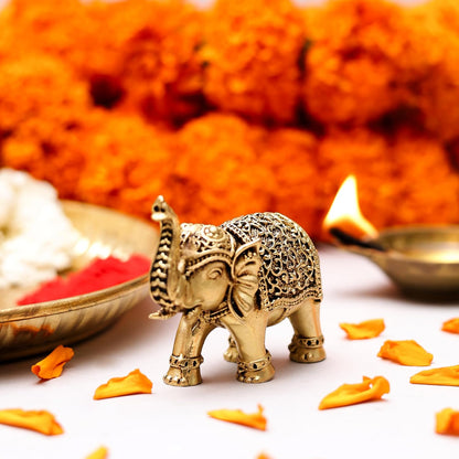 2 Inch Pure Brass Elephant Idol | Decorative Vastu Showpiece for Home Temple, Mandir, Pooja Room, Office Desk | Ideal for Pooja, Diwali, Auspicious Gifting & Spiritual Home Decor