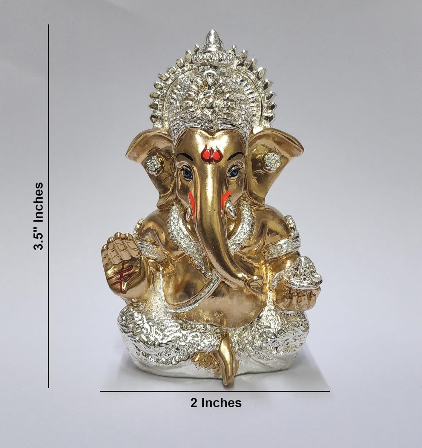 Gold Art India Resin Ganesha Idol Ganesh for Car Dashboard Statue Ganpati Vinayaka Vinayagar Figurine Diwali Gifts Home Decor Luck, Success for Small Murti Puja Lord Gift Office Desk Room 3.5 Inches