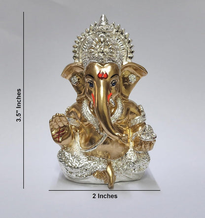 Gold Art India Resin Ganesha Idol Ganesh for Car Dashboard Statue Ganpati Vinayaka Vinayagar Figurine Diwali Gifts Home Decor Luck, Success for Small Murti Puja Lord Gift Office Desk Room 3.5 Inches