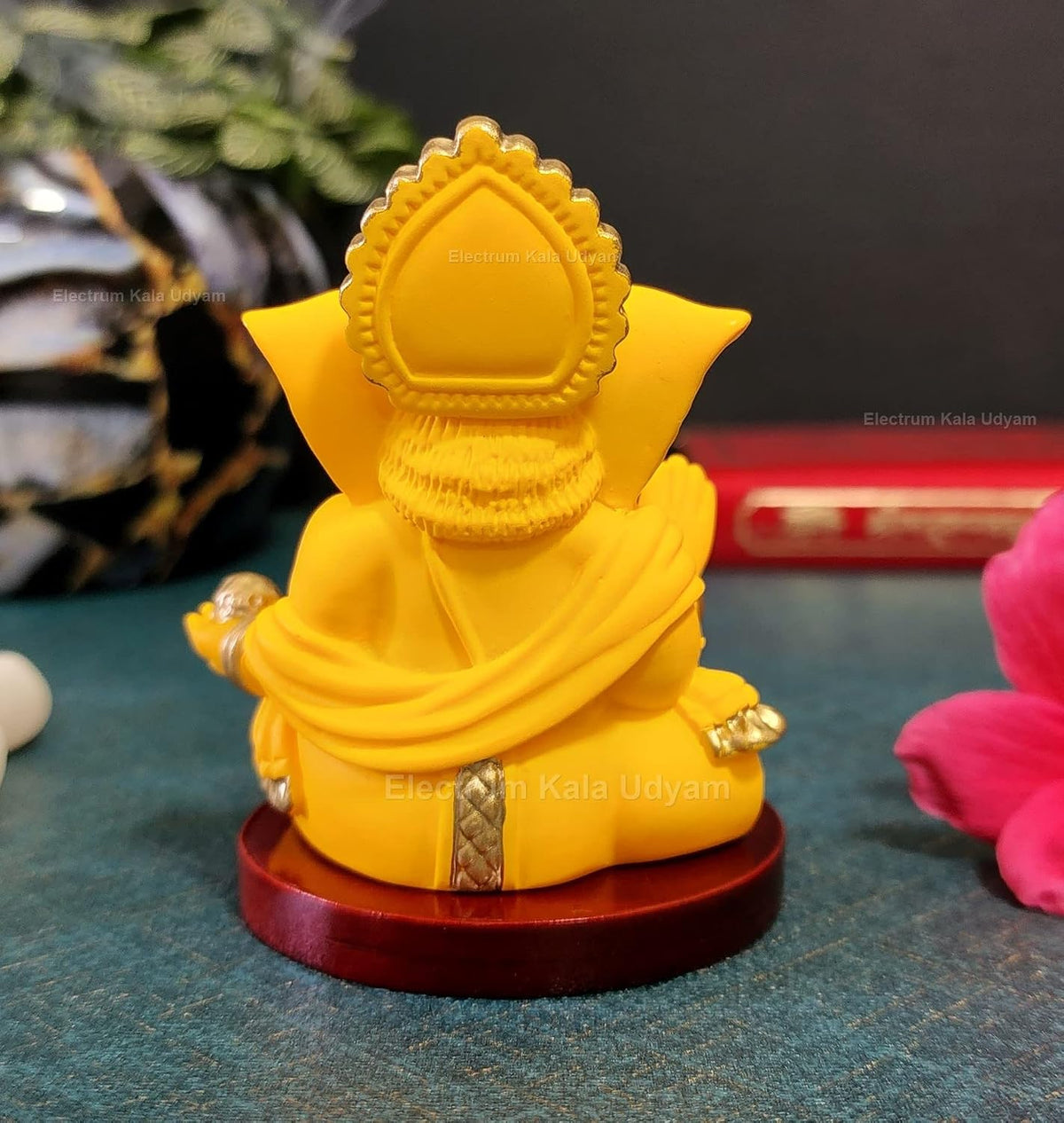 Handcrafted Poly Resin Ganesha Statue with Base - Perfect for Car Dashboard, Office Desk, Shelves, and Home Decor - Ideal Housewarming Gift! (GaddiMangowithbase)