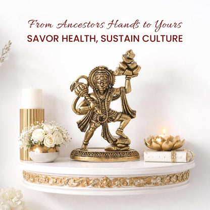 Brass Hanuman Ji Idol | Handcrafted Hanuman Murti for Pooja Room | Home Temple & Festival Gift (Design04: L5 x W3 x H7.5 cm)