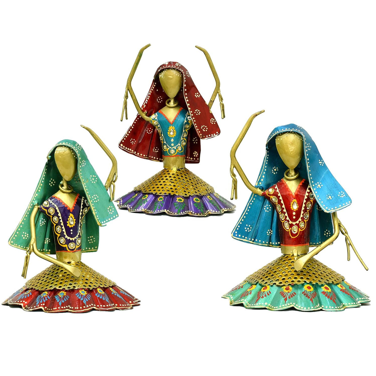 Set of 3 Kalbeliya Dancers Metal Decor Items for Living Room Showcase, Bedroom, Tabletop Decor, Traditional Rajasthani Dancers Decorative Showpieces (Kalbeliya)