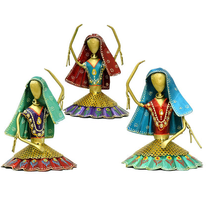 Set of 3 Kalbeliya Dancers Metal Decor Items for Living Room Showcase, Bedroom, Tabletop Decor, Traditional Rajasthani Dancers Decorative Showpieces (Kalbeliya)