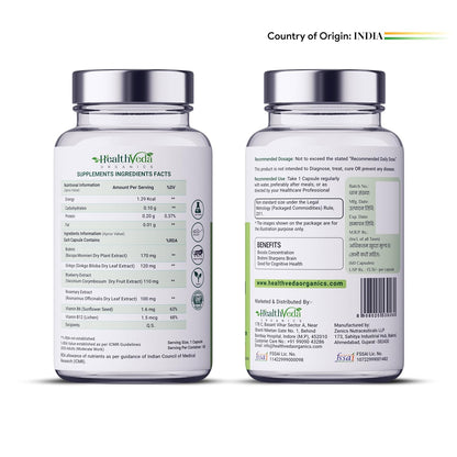 Zephivo HEALTH VEDA ORGANICS PRIVATE LIMITED Plant Based Brain Booster With Ginkgo Biloba & Brahmi I 60 Veg Capsules I Boosts Concentration & Learning Activities