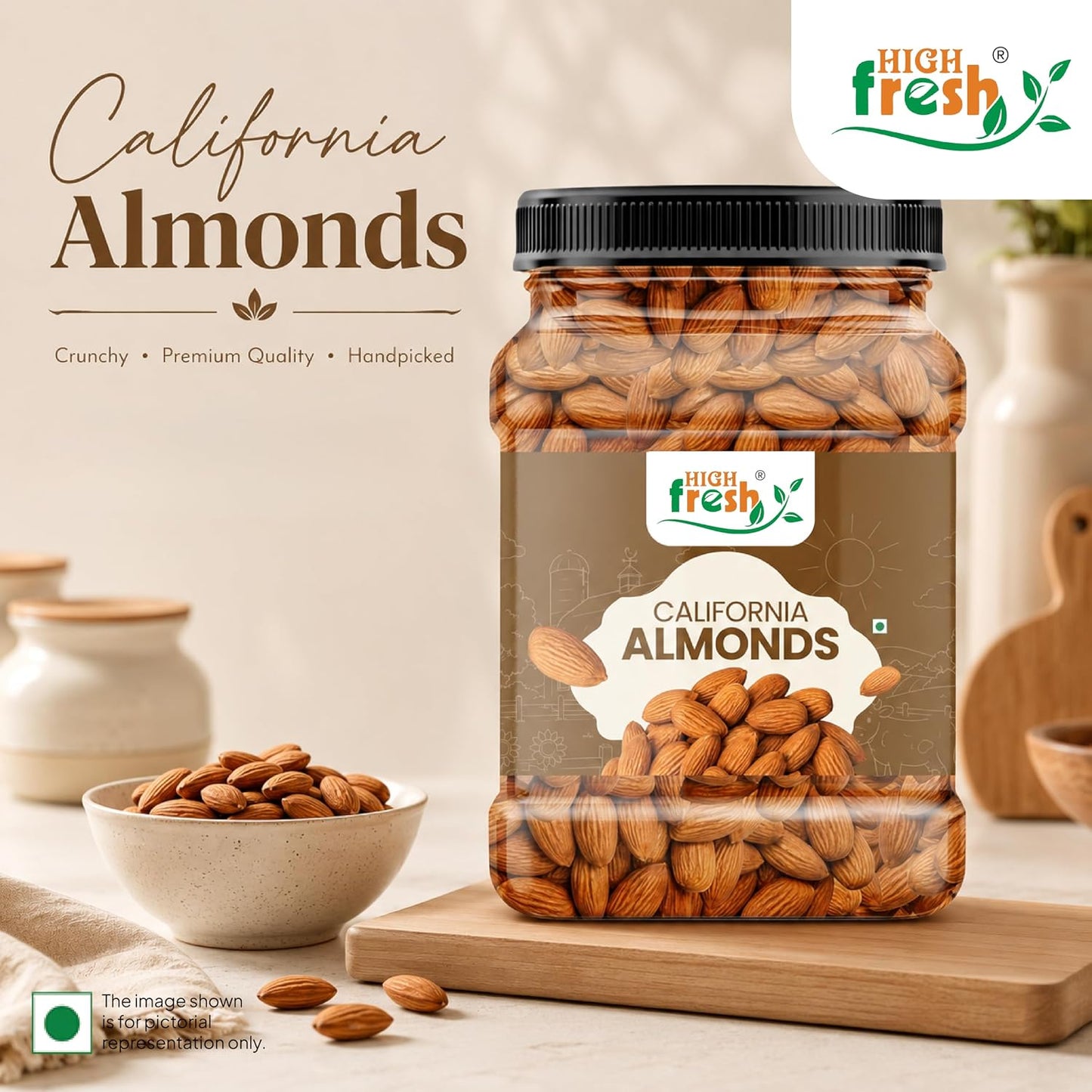 HighFresh California Jumbo Almonds |Natural Badam Giri | Rich In Protein & Dietary Fiber | Crunchy Texture & Delicious Nutty Flavour | No Added Preservatives Or Artificial Flavors