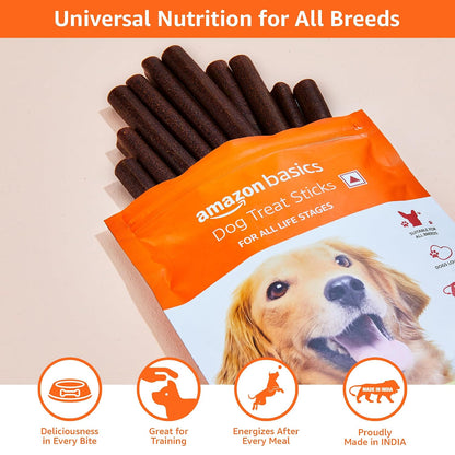 Amazon Basics Dog Treat Sticks 140 gm, Chewy Meat Sticks for Adult Dogs and Puppies, High Protein Dog Treats for Training and Snacks, Made of Real Chicken Meat, Ziplock Pack, Chicken Flavor