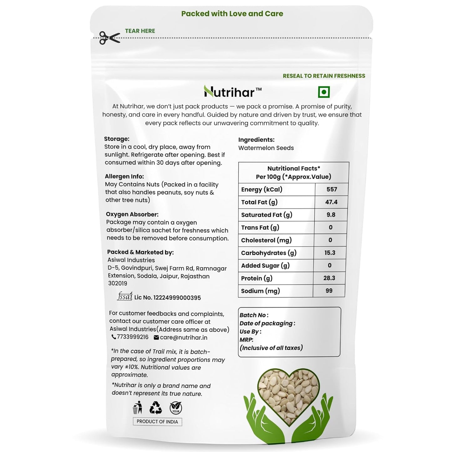 Nutrihar Raw Watermelon Seeds 100g | Double Cleaned & Unpolished | Watermelon Seeds for eating | High Protein | Magaj Seeds 100g