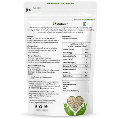 Nutrihar Raw Watermelon Seeds 100g | Double Cleaned & Unpolished | Watermelon Seeds for eating | High Protein | Magaj Seeds 100g