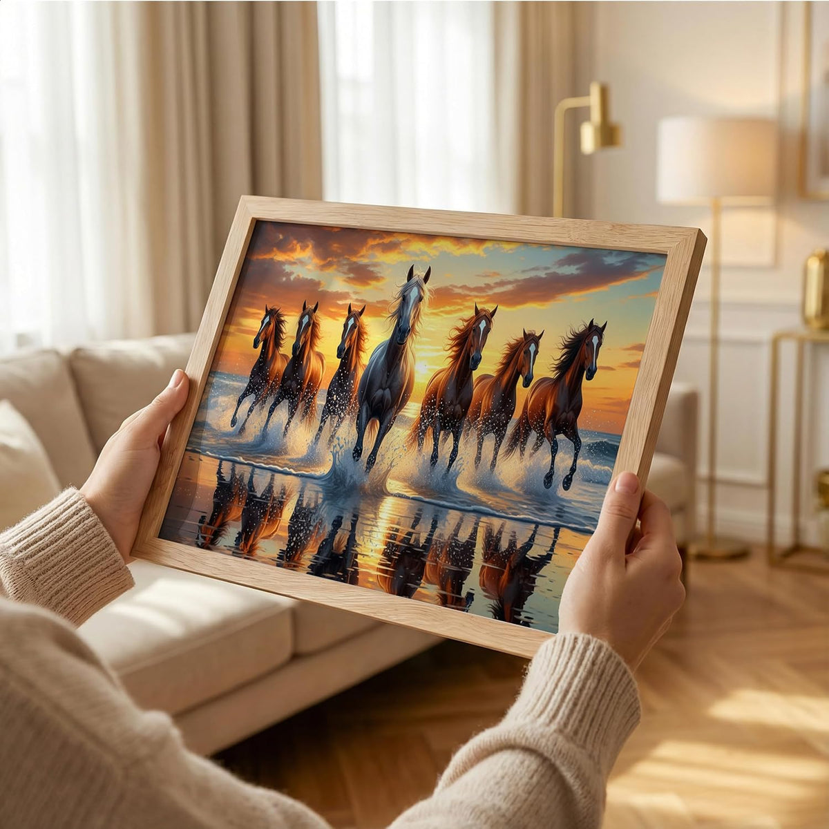 7 Horse Vastu Wall Painting (Landscape Collection) (Natural, Design 06, 13x19 Inch)