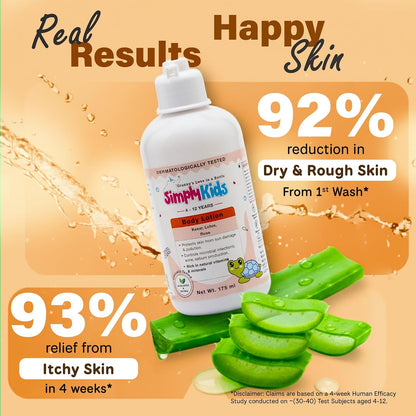 Simply Kids Body Lotion 175ml | For Ages 4-12 | Shea & Kokum Butter, Olive Oil, Saffron & Niacinamide | Moisturizes Dry & Dull Skin | Hypoallergenic | Dermatologically Tested | All Skin Types