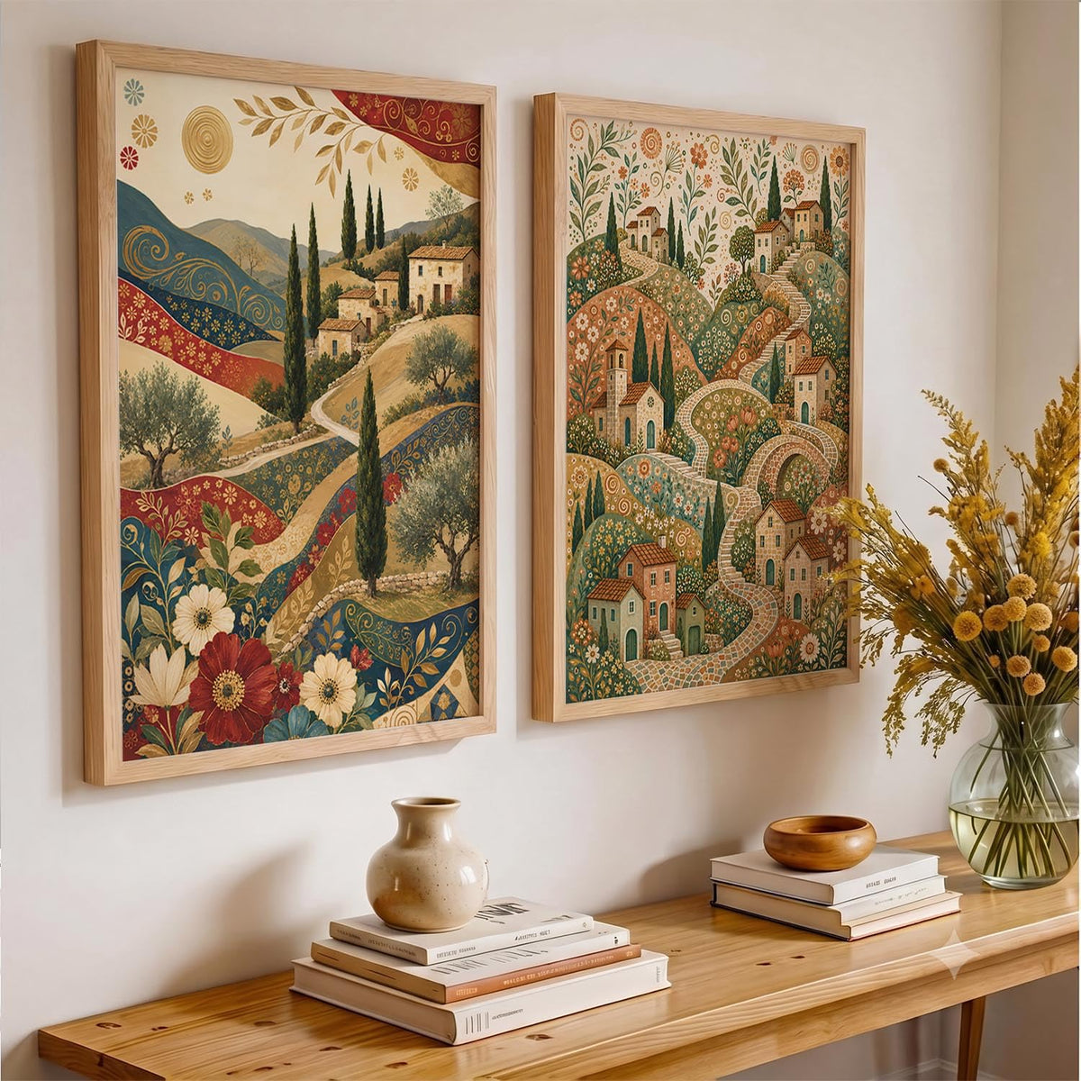 Modern Art Home Decoration Painting With Frame For Living Room Bed Room Hotel Wall Decor Digital Reprint Set of 2 (14X20)