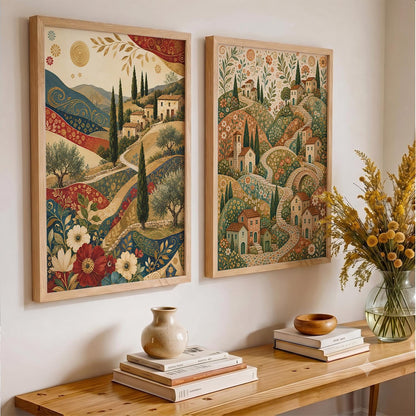 Modern Art Home Decoration Painting With Frame For Living Room Bed Room Hotel Wall Decor Digital Reprint Set of 2 (14X20)
