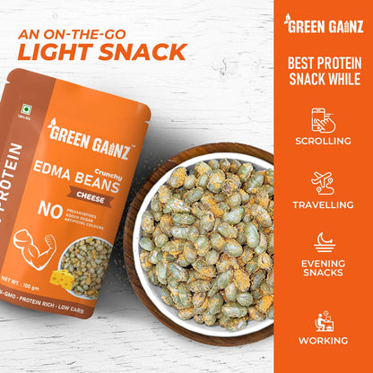 Green Gainz Roasted Edamame Cheese Flavour 100gm | 100% Veg High Protein Snack | No Added Sugar | Non-GMO | Rich in Fiber | No Gluten
