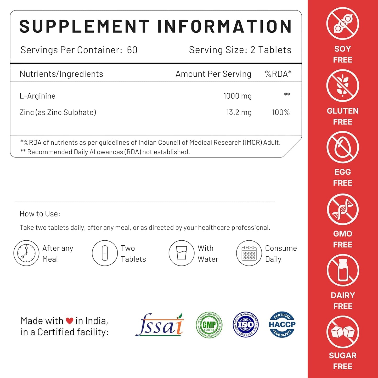 Nutrabud L-Arginine 1000 mg - 120 Tablets - Fuels Muscle Growth, Boosts Nitric Oxide Production (120 Count (Pack of 1), Unflavoured)