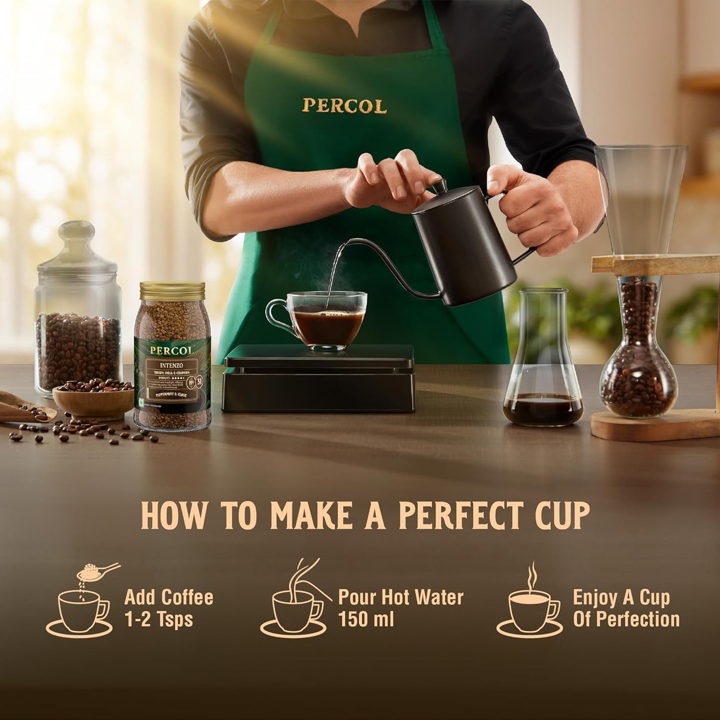 PERCOL Premium Instant Coffee | Intenzo Blend 31 | Crafted with Premium Imported Beans | Freeze Dried | Designed in UK | 100g Jar | 100% Pure Coffee | Flavorful & Aromatic Coffee