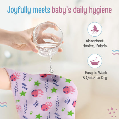 LuvLap Hosiery Cotton Cloth Premium Baby Washcloth for New Born, Washable (30 cm x 30 cm), Reusable, Absorbent, Extra Soft Face Towels/Washcloth for Babies, Starfish Print, Pack of 7 Pcs, Multicolour