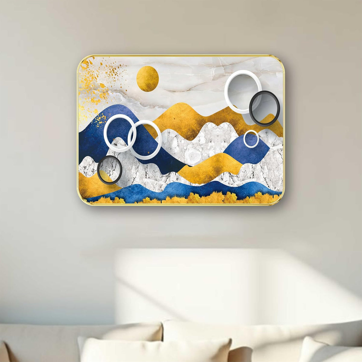 Abstract modern art Premium Sparkle Lamination Finished Surface Golden Slim Frame (13 x 19 Inch) For Home/Office/Hotel painting MG-633