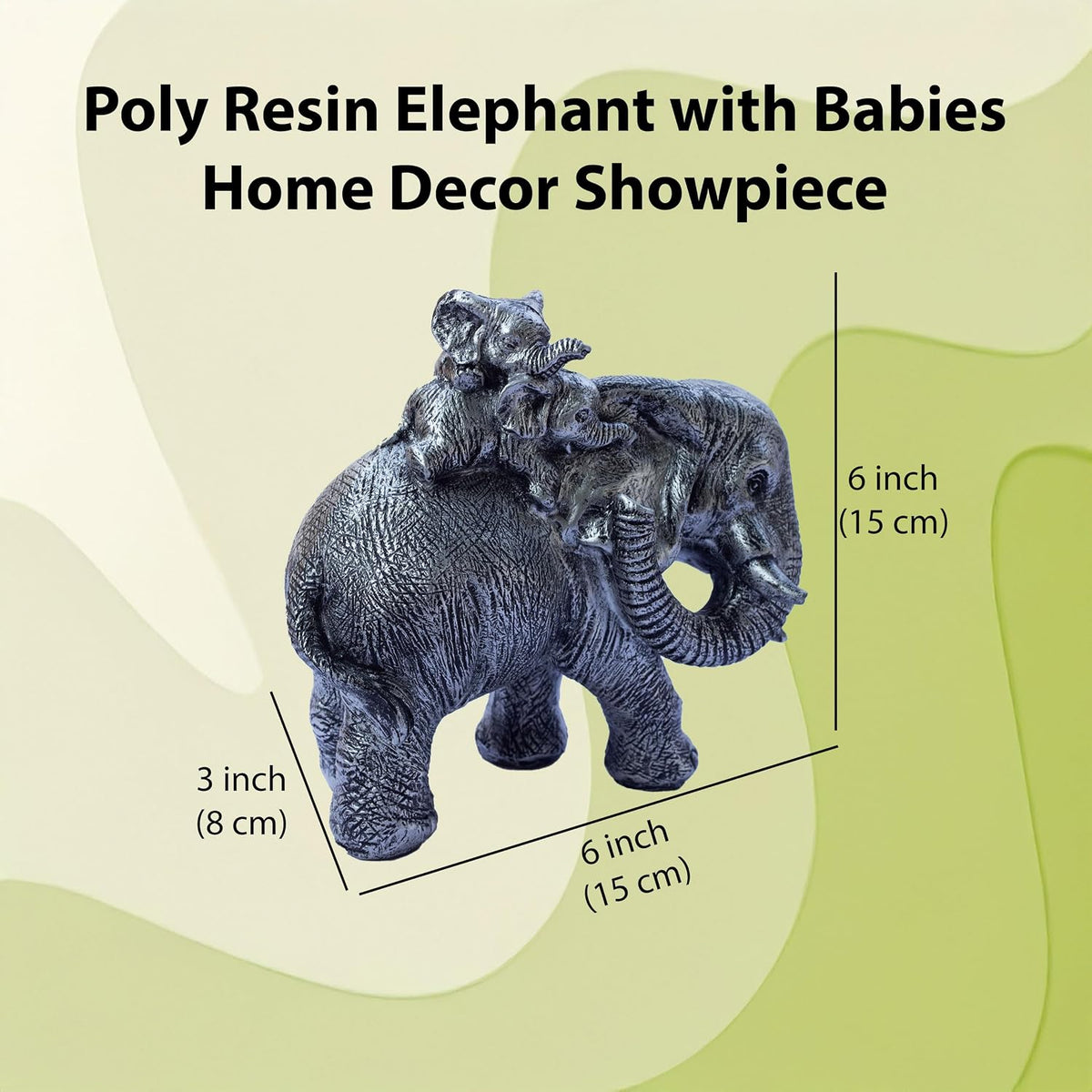 Polyresin 6" Elephant with Baby Statue for Home Decor – Vastu & Feng Shui Good Luck Symbol – Decorative Showpiece for Entryway, Living Room, Office, Gift (Silver)