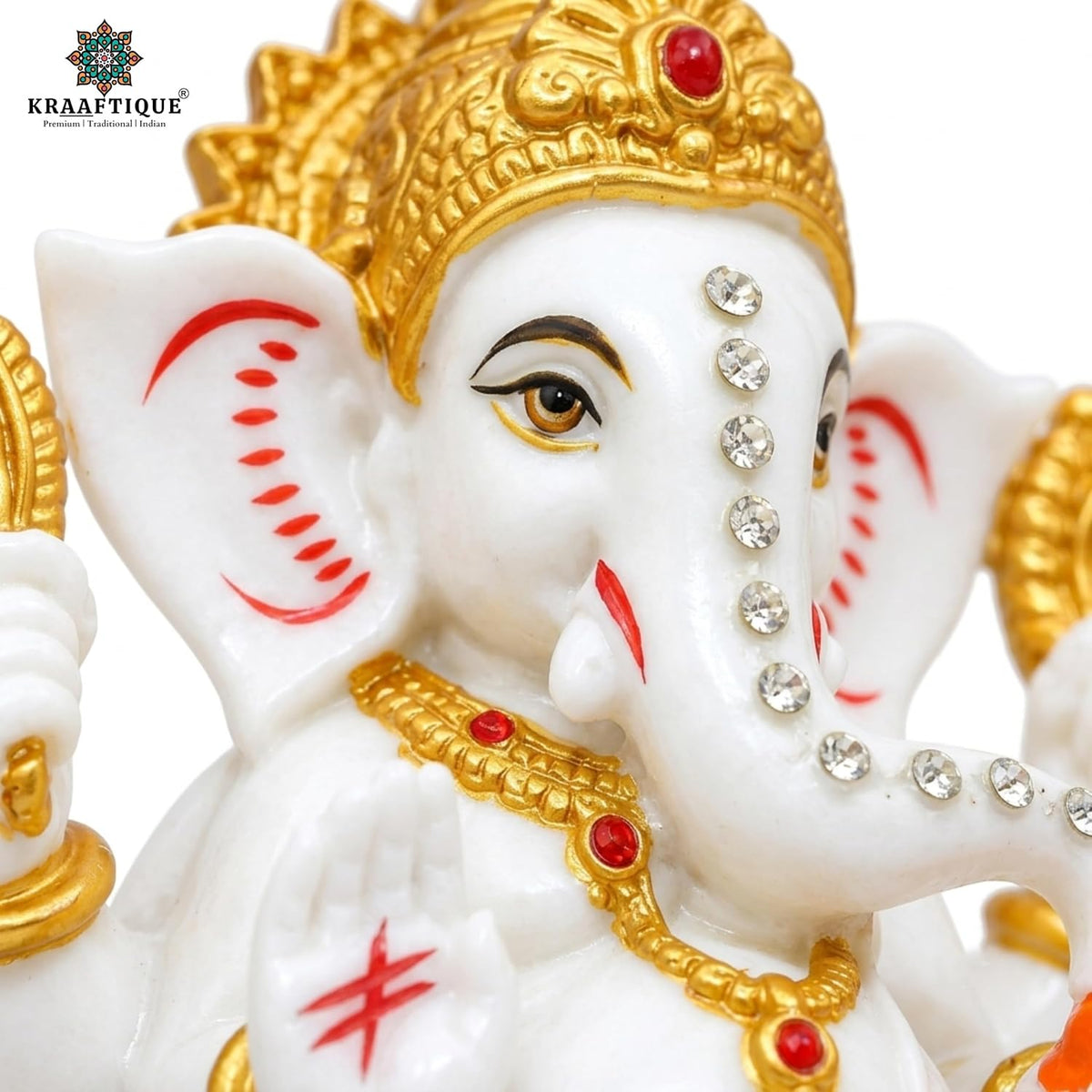 Maha Ganapati Idol White Marble Statue, Matte Finish Ganesh Murti for Puja, Mandir, Home Decor, Ganesh Chaturthi, Diwali, Festive Decoration & Religious Gifting