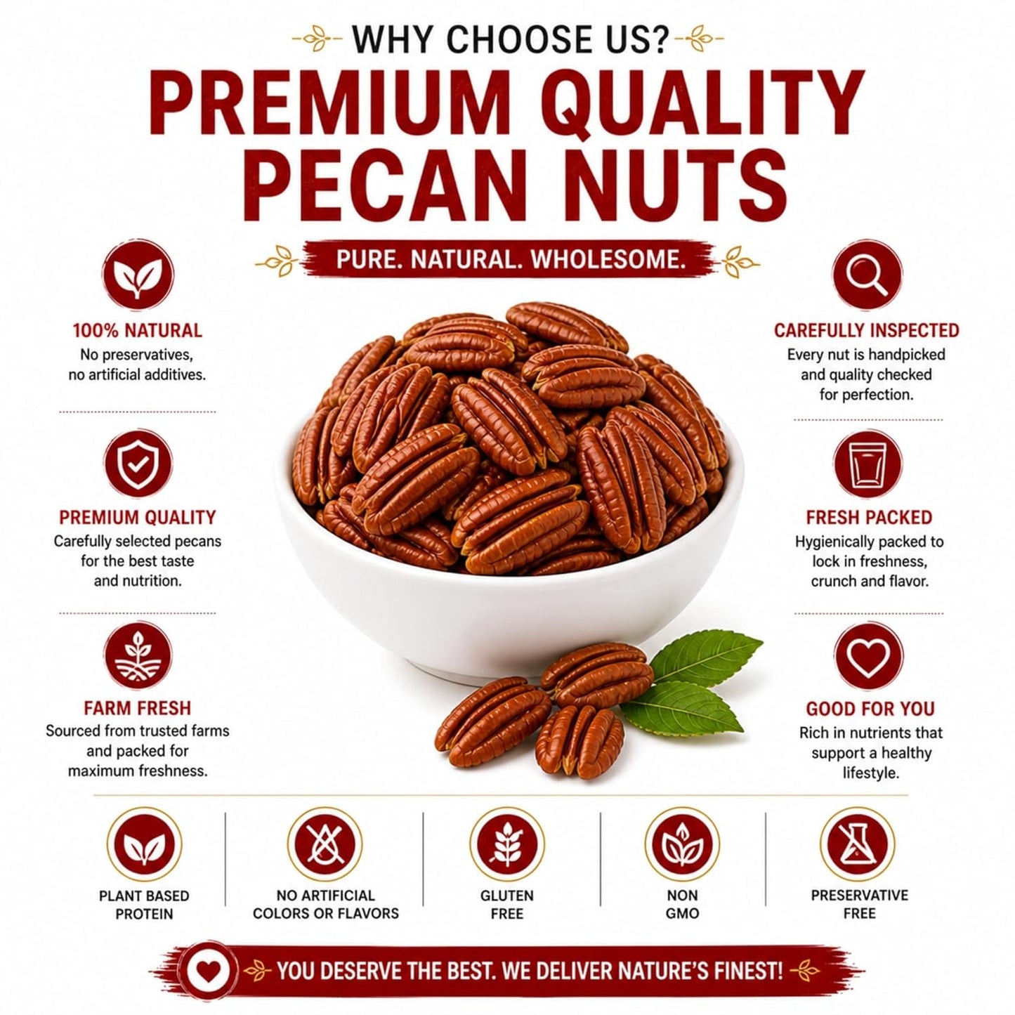 Dry Goods Co. Premium Pecan Nuts | Fresh Crunchy Pecans | Rich Buttery Taste | Healthy Dry Fruit Snack | High Fiber & Nutrient Rich | Ready to Eat Gourmet Nuts