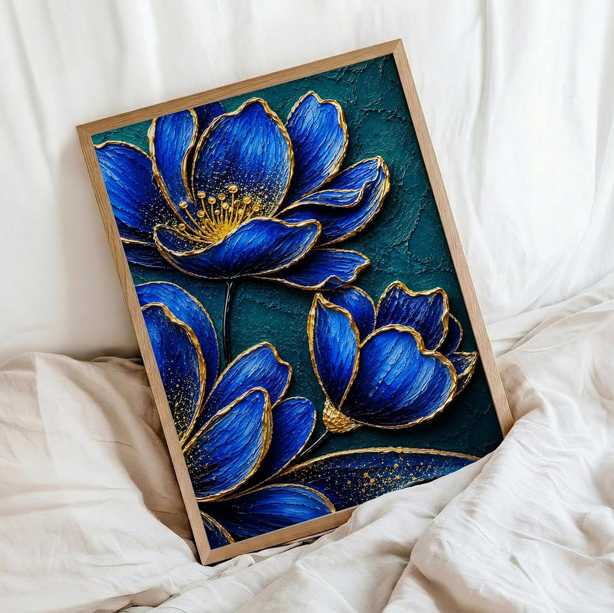 Royal Blue Flowers Framed Wall Art, Natural, 10x13 Inches