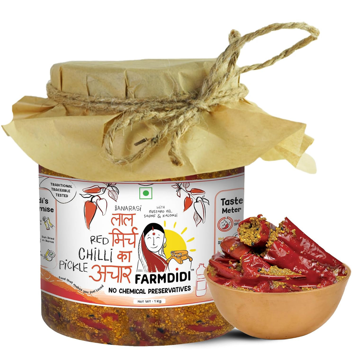 FarmDidi Stuffed Red Chilli Pickle  Homemade Bharwa Lal Mirch Ka Achar With Spicy Flavor Banarasi Style Pickle Made With Mustard Oil No Chemical Preservatives & No Garlic