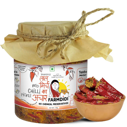 FarmDidi Stuffed Red Chilli Pickle  Homemade Bharwa Lal Mirch Ka Achar With Spicy Flavor Banarasi Style Pickle Made With Mustard Oil No Chemical Preservatives & No Garlic