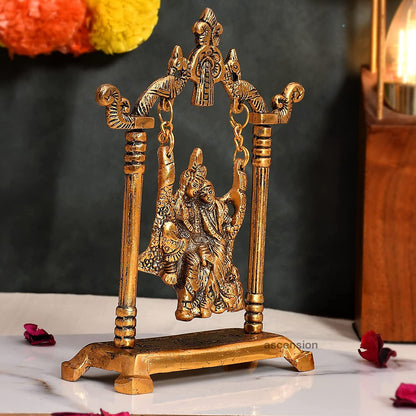 Metal Swing Radha Krishna Idol Couple Showpiece Radha Krishna Idol Murti for Home Décor Idol Showpiece Statue Diwali Home Decoration Items Festive Home Office Gifts,Golden