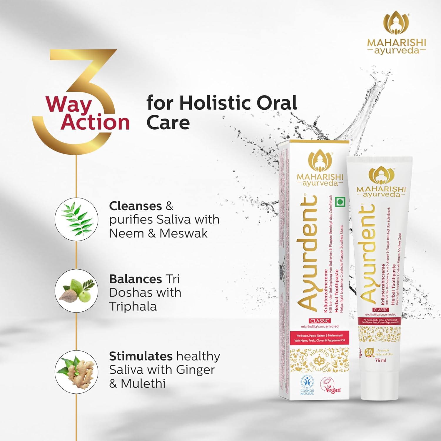 Zephivo Maharishi Ayurveda Ayurdent Toothpaste, Unique Saliva Balancing Formula, for Toothache, Bleeding Gums, Sensitivity, Cavities, Plaque & Bad breath, Non Foaming, No SLS & Fluoride
