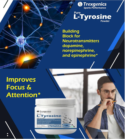 Trexgenics L-TYROSINE PURE POWDER USP grade Neurotransmitter production, Cognitive Function, Focus, Attention, Memory, Stress Support (100 gram)