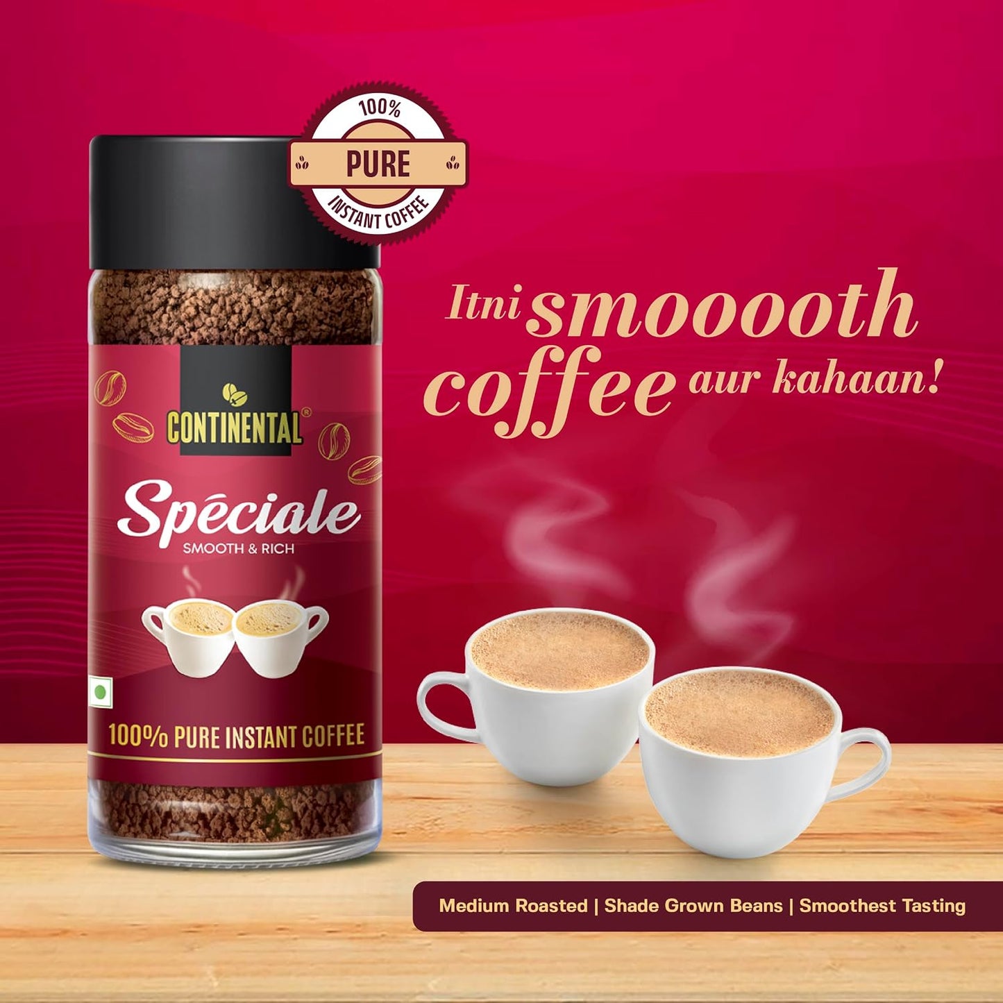 Continental Speciale Instant Coffee | Premium Arabica Blend | 100% Pure Coffee | Smooth & Rich Instant Coffee | Medium Roast | No Added Flavors | 100g Jar | Best for Hot & Cold Coffee