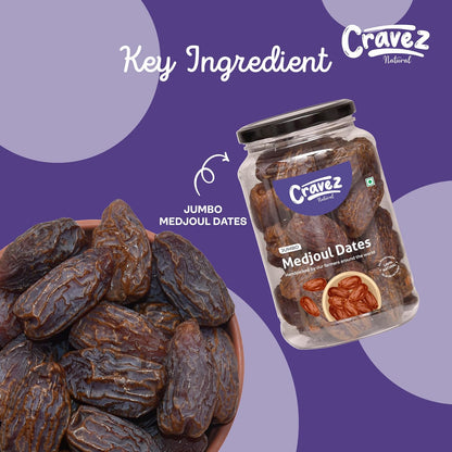 cravez Premium Medjool Dates (Medjoul) 400 Gram|Jumbo,Juicy,And Naturally Sweet|Healthy Snack & Energy Boost|High Fiber|Energy Boost With No Preservatives|King Of Dates|Diwali Gift Box,Fresh
