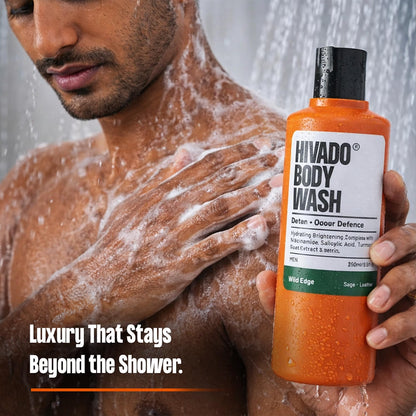 HIVADO Men's De-Tan Body Wash, 250ml | Niacinamide & Turmeric Shower Gel | Tan Removal | Controls Oil, Odour & Back Acne | Brightens Skin