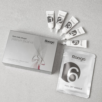 Raaga Professional Stem Cells Infused Platinum 6 Step Facial Kit | Platinum Colloid, Argan Stem Cells | Restores Skin's Moisture | All Skin Types (61 gm)