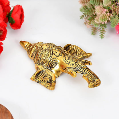 Golden Metal Ganesha ji Statue,Ganpati Wall Hanging Sculpture Lord Ganesh Idol Lucky Feng Shui Wall Decor and Gifting