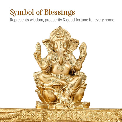 10x5 Inch Resin Lord Ganesha Idols with 2 Diya | Vinayagar Statue for Pooja Room | Ganpati Idol for Home and Office Decor | Golden