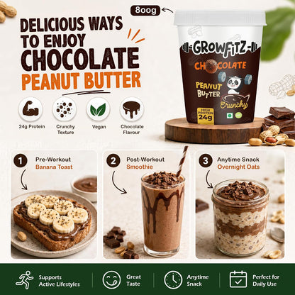 Growfitz CHOCO LAVA Peanut Butter | Indulgent Chocolate Taste | 24 g High Protein | Crunchy Peanut Butter Spread | No Palm Oil | No Added Sugar | Protein Rich, 800g - Pack of 1