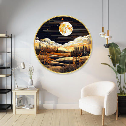 nature scenery Abstract modern art Premium Sparkle lamination Golden Slim Frame 50.8 cm x 50.8 cm Large Size, For Home/Office/Hotel painting GRL-30