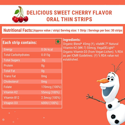 Wellbeing Nutrition Dinsey Frozen Melts | Active Prebiotic & Probiotic Supplement for Kids (6+) | Olaf Gut Health Supplements for Digestion & Immunity | Sweet Cherry Flavor | 30 Oral Thin Strips